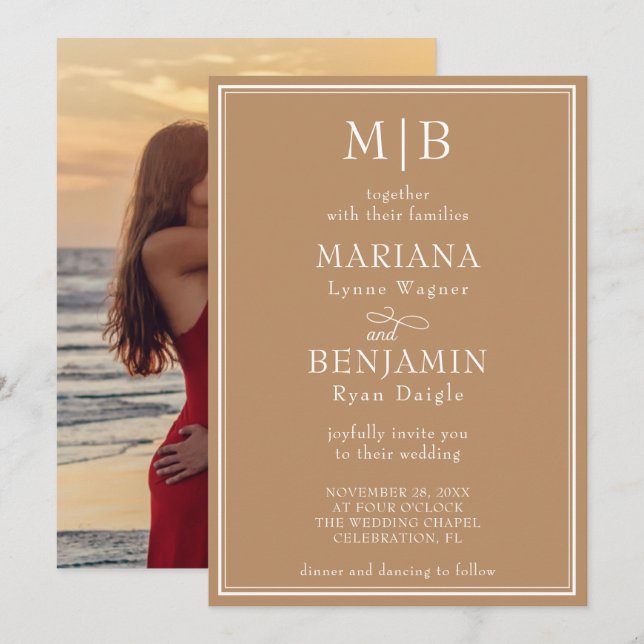 Foto Boho Tan Moderne Minimalistische Hochzeit an  Einladung (Vorne/Hinten)