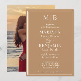 Foto Boho Tan Moderne Minimalistische Hochzeit an Einladung