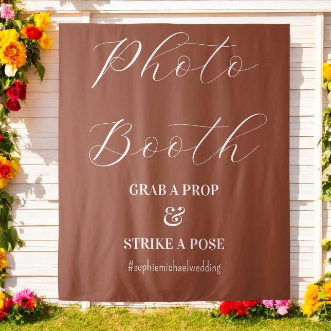 Foto Booth Brown Terracotta Wedding Wandteppich (Von Creator hochgeladen)
