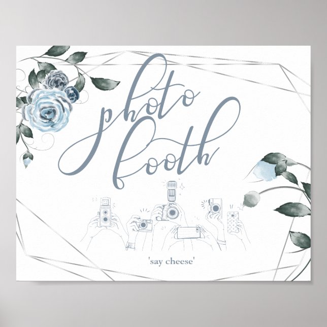 Foto Booth Dusty Blue Floral Sign Poster (Vorne)