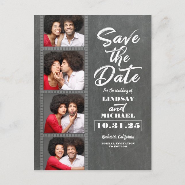 Foto Booth Fotos Save the Date Spaß Ankündigungspostkarte (Vorderseite)