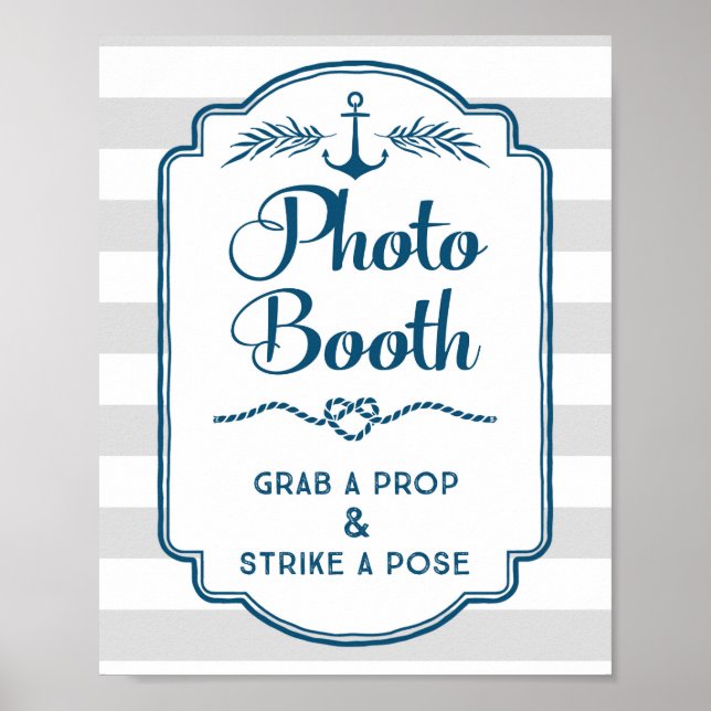 Foto Booth Wedding Sign Blue Nautical Stripes Poster (Vorne)