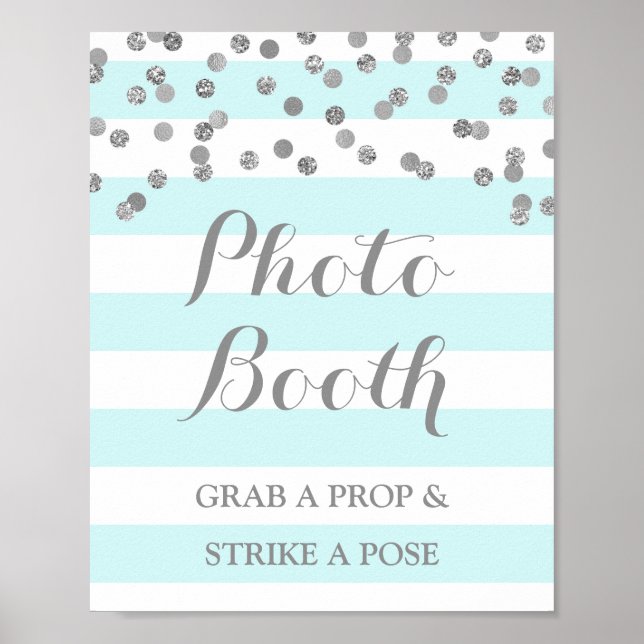 Foto Booth Wedding Sign Blue Silver Confetti Poster (Vorne)