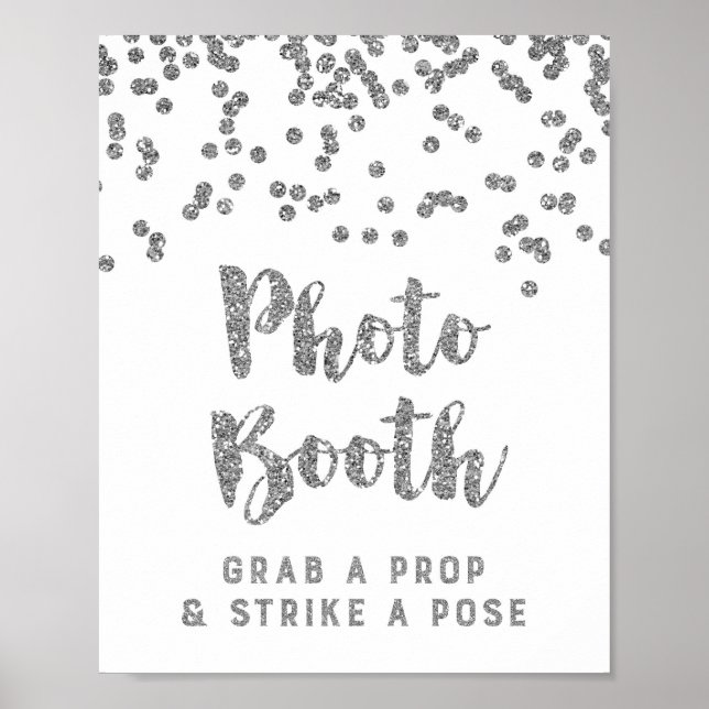 Foto Booth Wedding Sign Silver Confetti Poster (Vorne)