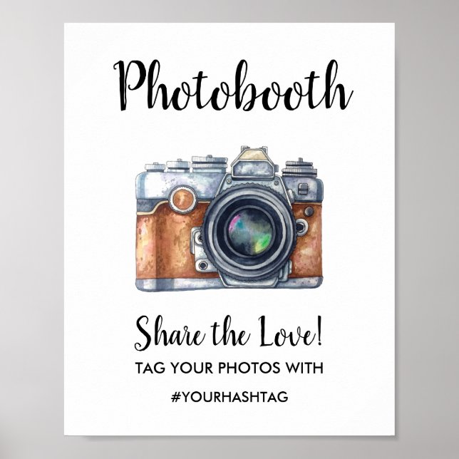 Foto Booth Wedding Signing Vintage Aquarellkamera Poster (Vorne)