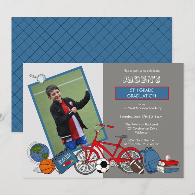 Foto-Boy-Graduierungspartei Einladung (Vorne/Hinten)