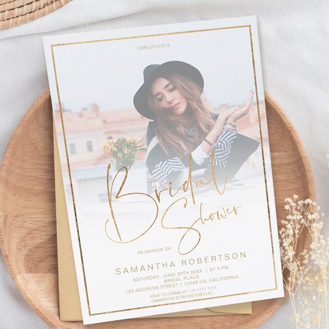 Foto-Brautparty für goldene Eleganz Einladung (Von Creator hochgeladen)