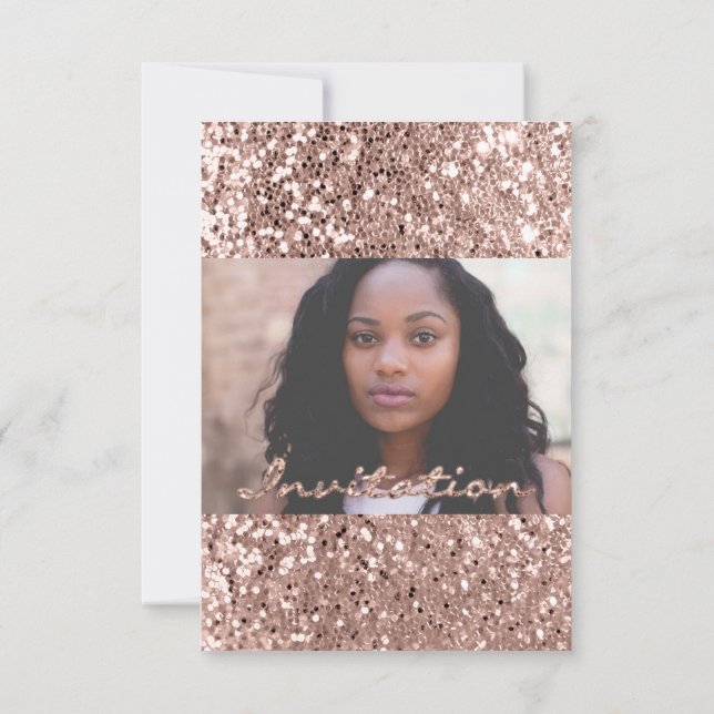 Foto Brautparty Rose Gold Glitzer Abschluss Einladung (Rückseite)