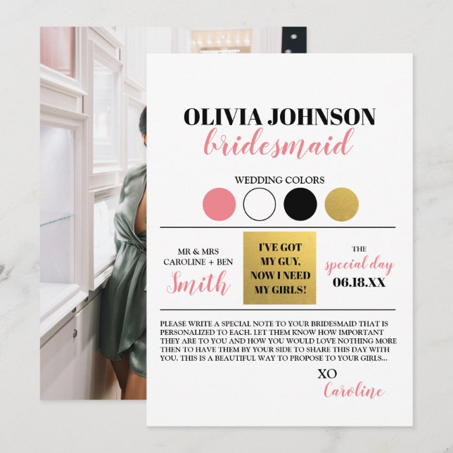 Foto Bridesmaid Farbpalettenkarte Einladung (Vorne/Hinten)