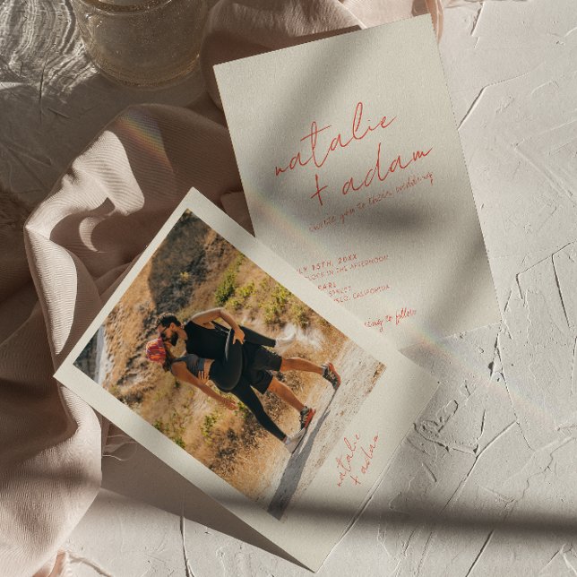 Foto Bright Orange Retro Fun Whimsical Wedding Einladung (Von Creator hochgeladen)