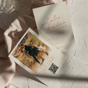 Foto Bright Orange Retro Fun Whimsical Wedding Einladung