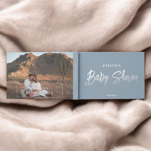 Foto Brush Script Elegant Blue Baby Shower Gästebuch