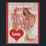 Foto Brustheirat Vorschlag werden Sie mich heirate Puzzle<br><div class="desc">"Heiraten Sie mich?" Pop die Frage auf Ihre ganz eigene Art! Folge deinem Herzen und mache einen überraschenden niedlichen Heiratsantrag an deine Freundin,  um die Erinnerungen deines Lebens zu genießen! Personalisieren Sie es mit Ihrem Lieblings-Paar Foto,  Ihrem Text und Ihren Namen.</div>