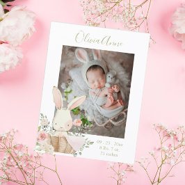 Foto Bunny Floral Watercolor Geburtserklärung Postkarte