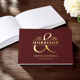 Foto Burgund Elegant Modern Wedding Gold Gästebuch