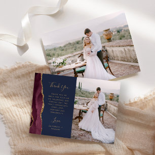 Foto Burgunder Achat Marineblau Gold Schrift Hochz Dankeskarte