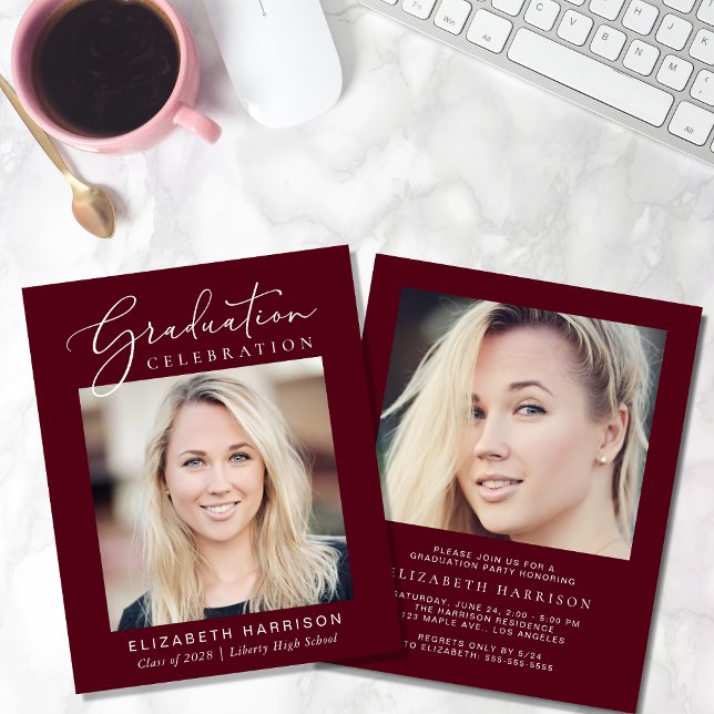 Foto Burgundy Graduation Party Einladung (Von Creator hochgeladen)