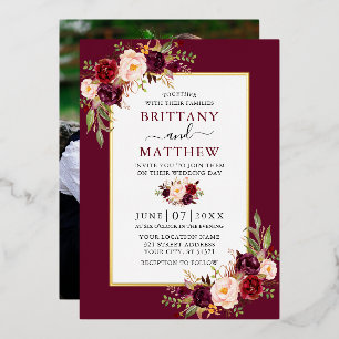 Foto Burgundy Wedding Gold Folieneinladung