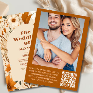 Foto Burnt Orange Wildblumen Hochzeit Einladung