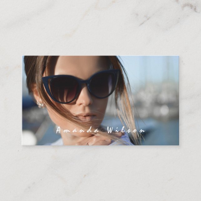 Foto Business Card Einfach modernes White Script Visitenkarte (Vorderseite)
