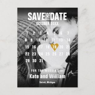 Foto Calendar Gold Herz Confetti Save the Date Ankündigungspostkarte