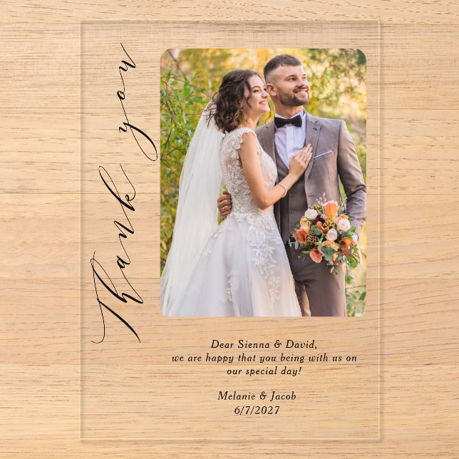 Foto Calligraphy Wedding Vielen Dank Acryleinladungen (Vorderseite)