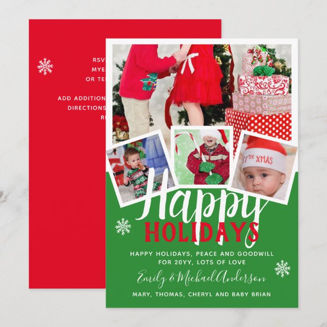 FOTO CARD Happy Holidays 2022 Red Green Einladung (Vorne/Hinten)