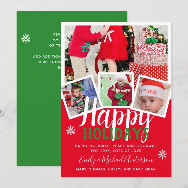 FOTO CARD Happy Holidays 2022 Red Green Einladung (Vorne/Hinten)