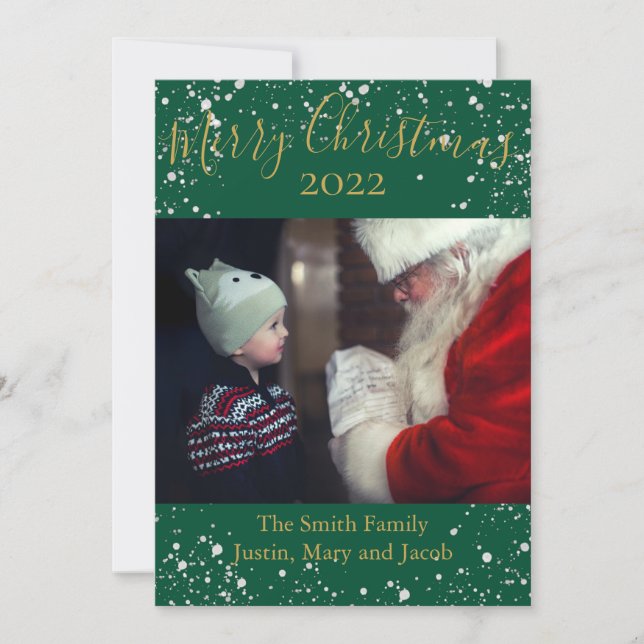 Foto Card Schnee Frohe Weihnachten Grün Gold (Vorderseite)