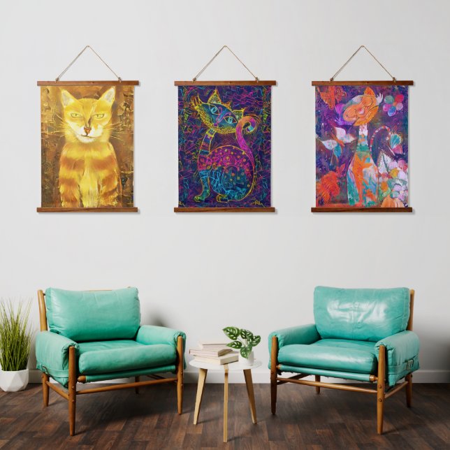 Foto Cat Collection Wandteppich Mit Holzrahmen (Wohnzimmer)