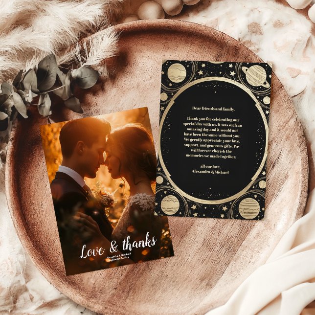 Foto Celestial Black Gold Crescent Moon Hochzeit Dankeskarte (Von Creator hochgeladen)