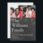 Foto Chalkboard Family Definition Weihnachten<br><div class="desc">Teilen Sie mit diesen eleganten,  boho-Visitenkarten die Definition Ihrer Familie für die Weihnachtszeit mit. Mit Ihren besonderen Fotos und dem Set der Botschaft in moderner Typografie auf Goldschneeflocken auf einem Kalkboard-Hintergrund. Entwickelt von Thisisnotme©</div>