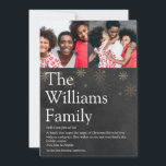 Foto Chalkboard Family Definition Weihnachten<br><div class="desc">Teilen Sie mit diesen eleganten,  boho-Visitenkarten die Definition Ihrer Familie für die Weihnachtszeit mit. Mit Ihren besonderen Fotos und dem Set der Botschaft in moderner Typografie auf Goldschneeflocken auf einem Kalkboard-Hintergrund. Entwickelt von Thisisnotme©</div>