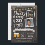 Foto Cheers and Bers 30. Geburtstagseinladung Einladung<br><div class="desc">Überraschung Cheers und Biere 30. Geburtstag Foto Einladung mit Kreidebrett und Schrift mit personalisierbaren Alter und Foto Bereichen.</div>