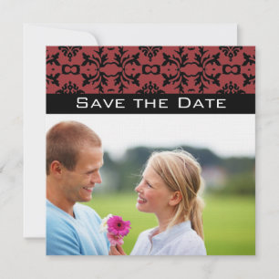 Foto Cherry & Black Damask Hochzeit Save the Date Einladung