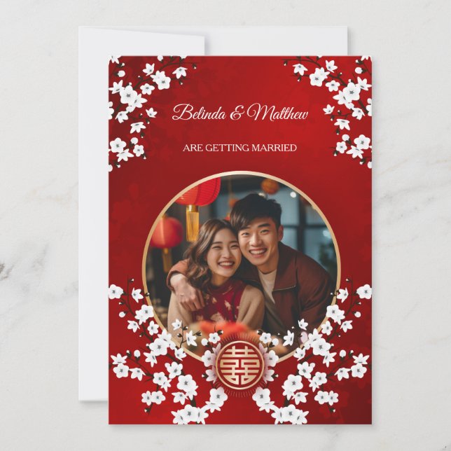 Foto Cherry Blossom Chinesische Hochzeit Einladung (Vorderseite)