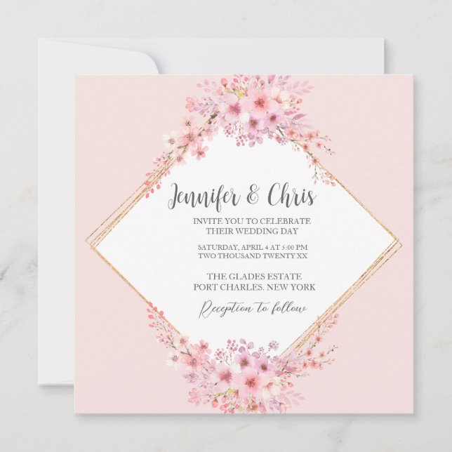 Foto Cherry Blossom QR Code Hochzeit Einladung (Vorderseite)