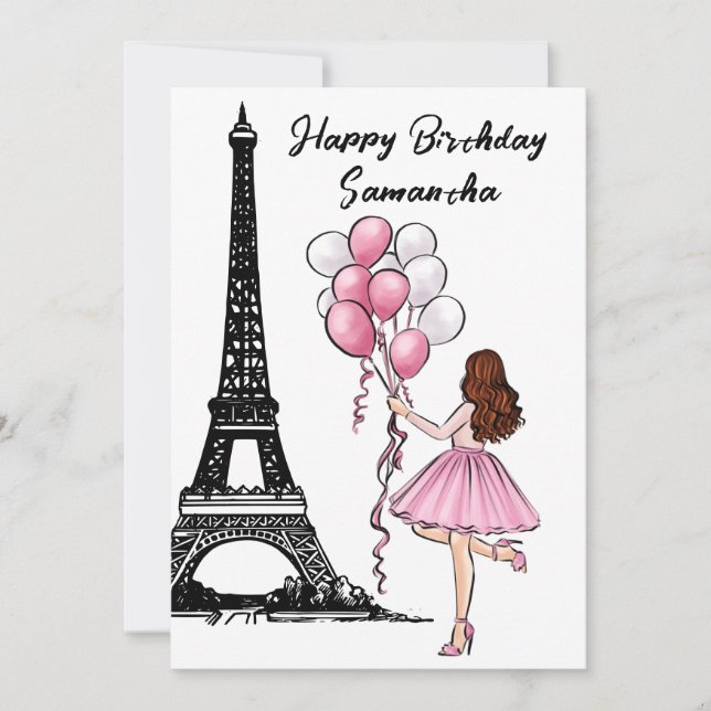 Foto Chic Eiffel Tower, Balloons Paris Geburtstag Karte (Vorderseite)