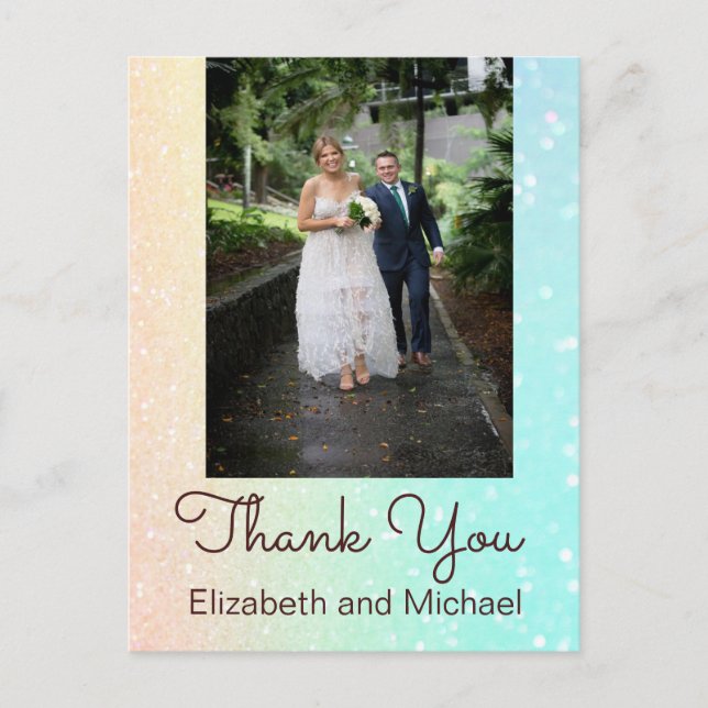 Foto Chic Glitzer Moderne Hochzeit Vielen Dank Postkarte (Vorderseite)