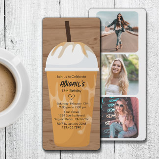 Foto Chic Holz Hintergrund Iccied Kaffee Geburtsta Einladung
