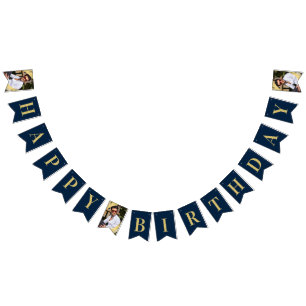 Foto Chic Navy Gold Alles Gute zum Geburtstag Wimpelkette