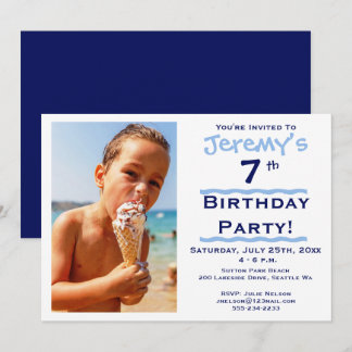 Foto Child's Blue Birthday Party Einladung