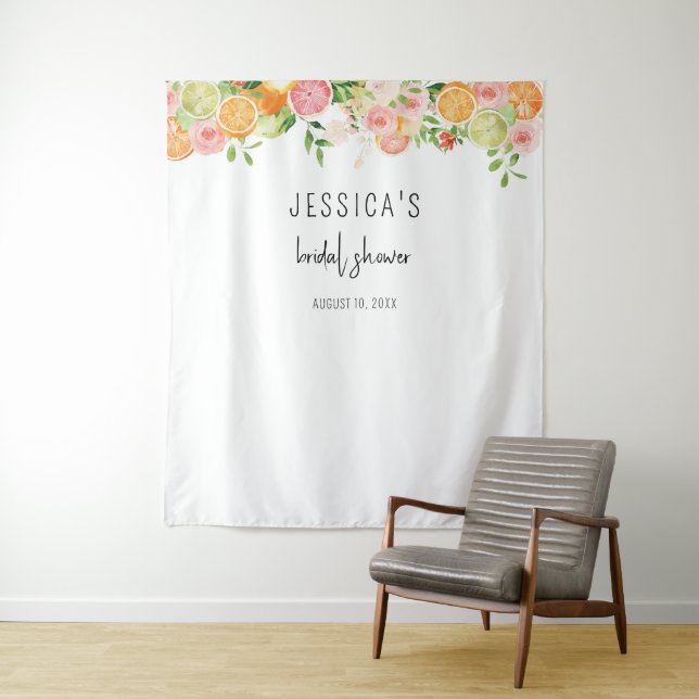 Foto "Citrus Floral Brautparty Background" Wandteppich (Beispiel)