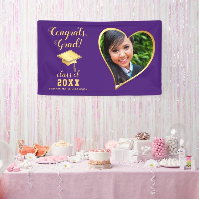 Foto Class 2025 Lila und Gold Abschluss Banner (Party)