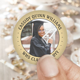 Foto Class Year Black and Gold Eleganter Abschluss Runder Aufkleber