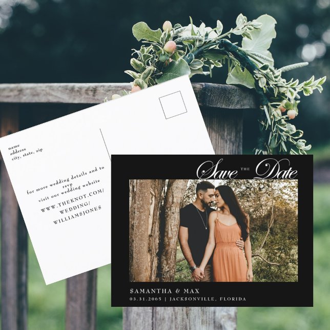 Foto Classy Black Wedding Save the Date Postkarte (Von Creator hochgeladen)