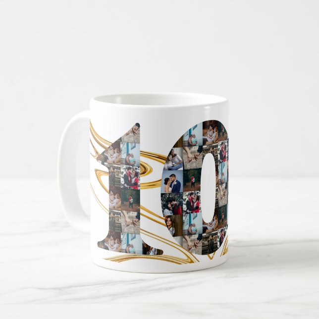 Foto Collage 10 Jahre Jubiläumsgeschenke pro Jahr Kaffeetasse (Vorderseite Links)