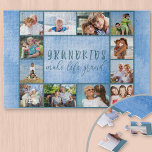 Foto Collage 12 Picture Grandkids Make Life Grand<br><div class="desc">Das Puzzle für Fotos mit dem schönen Enkel zitiert und strahlt Himmelblau aus. Die Fotovorlage ist für Sie bereit, 12 Ihrer Lieblings-Fotos hinzuzufügen, die als Rahmen um das Sprichwort der Großeltern angezeigt werden. Die Formulierung lautet "Großkinder machen das Leben großartig" in der Hand gezeichnete sonderbare Großbuchstaben und elegante Schrift Typografie....</div>
