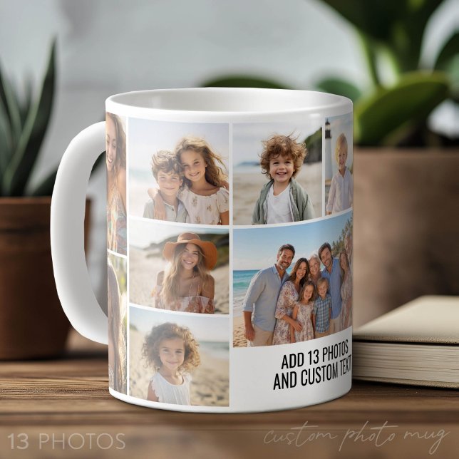 Foto-Collage - 13 Bilder plus Textblock Minimal Kaffeetasse (Photo Mug with Lots of Photos)