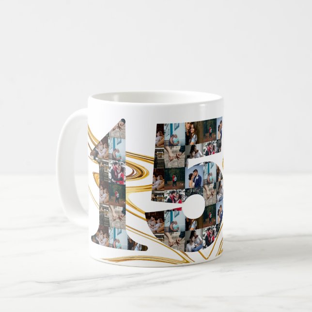 Foto Collage 15 Jahre Jubiläumsgeschenke nach Jahr Kaffeetasse (Vorderseite Links)